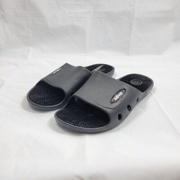 Revo Slides Slippers Men Size 9 Black Textured Footbed Athleisure Beach Resort - Picture 1 of 7